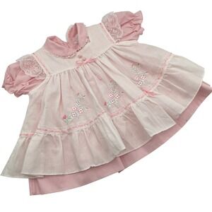 Baby Togs Dress Pink Floral Embroidered Lace Vtg Baby 6-9M Coquette Girl Party